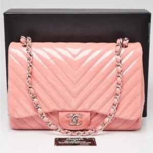 ISO Chanel chevron patent bag pink jumbo/maxi